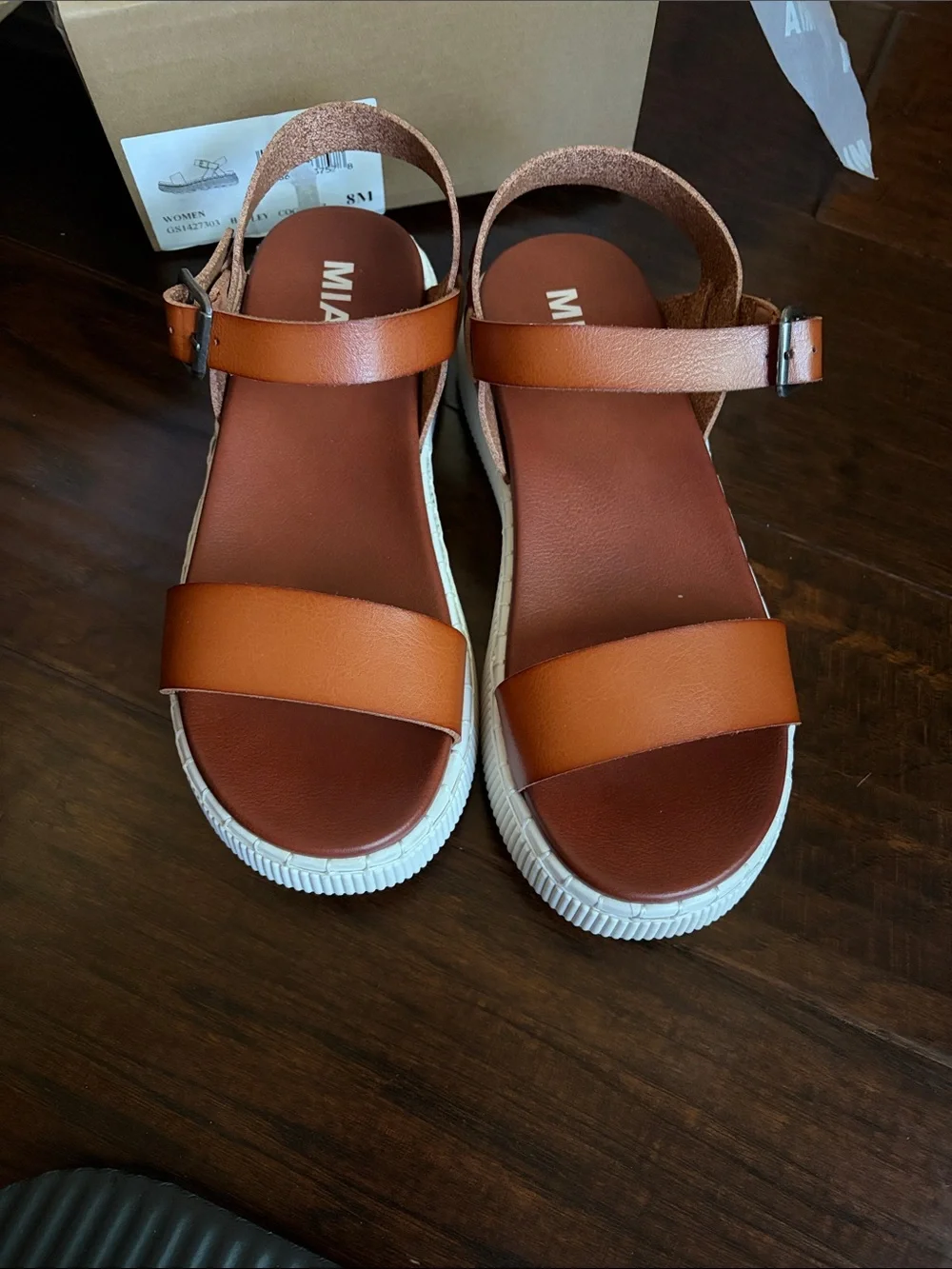 MIA Cognac Platform Sandals with White Sole